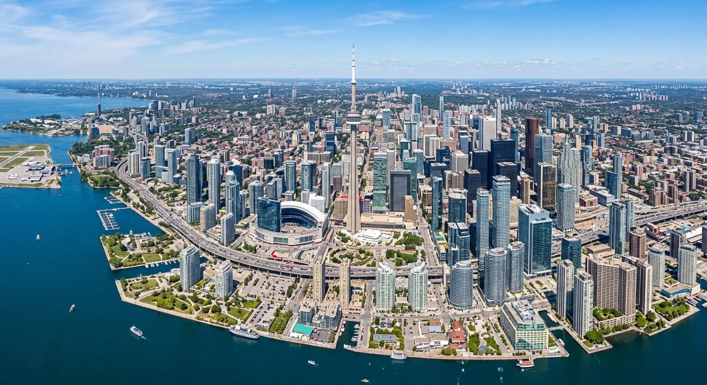 Aerial view of the Greater Toronto Area skyline with commercial high-rise towers