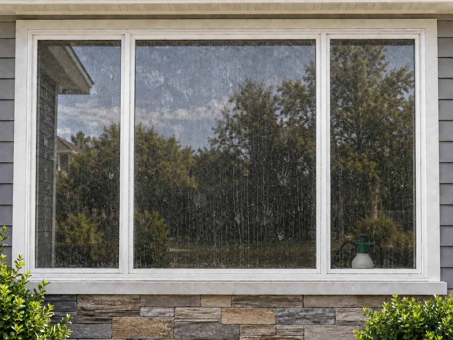 Residential window before professional cleaning
