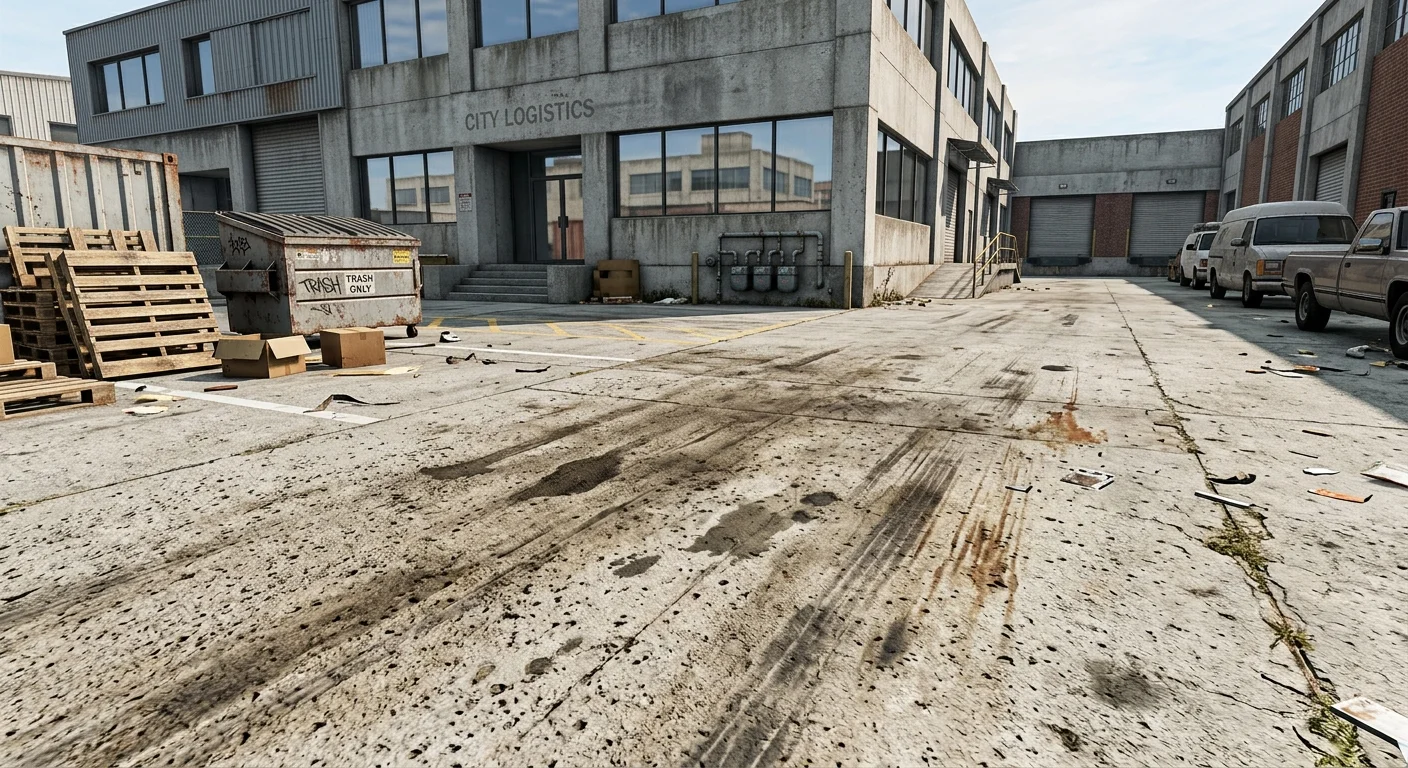 Grime-covered walkway before commercial power washing